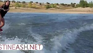 Christine Ash waterskis in the USA with big tits