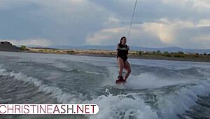 Christine Ash waterskis in the USA with big tits