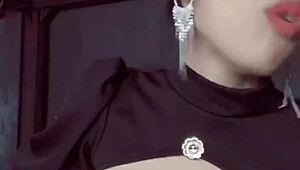 Teen 18+ squeezes her big tits in tight lingerie