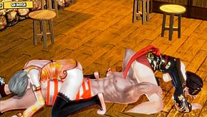 Two beautiful girls get fucked at the bar in hentai 3D