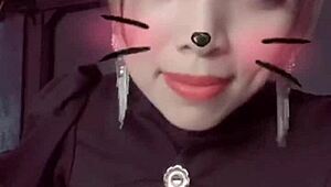 Teen 18+ squeezes her big tits in tight lingerie