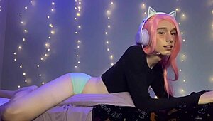 Trans shemale gamer girl Rotten Pumpkin loses bet for wild action