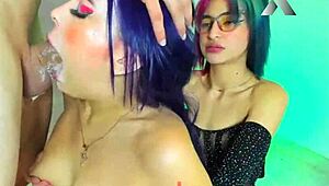 Beautiful latina milfs share big hard cock in group fun