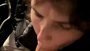 they sneak into the car for a blowjob and creampie session