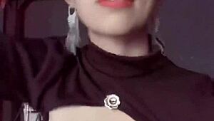 Teen 18+ squeezes her big tits in tight lingerie