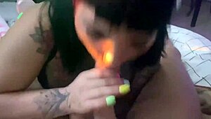 Japanese MILF brunette in lingerie sucks cock hard!