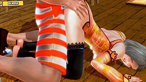 Two beautiful girls get fucked at the bar in hentai 3D