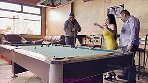 michelle aldrete, the brunette celebrity waitress, gets distracted at titos and ends up bent over for a doggystyle blowjob leading to a creampie