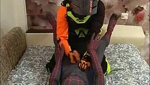 spiderman biker in spandex masturbation