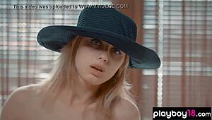 this ukrainian blonde strips and poses her shaved ass solo