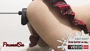 oh man, i’m like, totally shook watching this caged tranny girl get drilled deep by a sex machine!