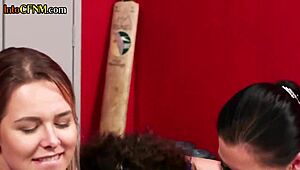 Uniformed British Dommes Suck Black Cock in CFNM Group Action