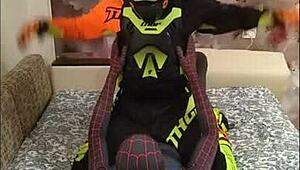 spiderman biker in spandex masturbation