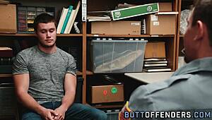 i got caught shoplifting and got a huge facial from the security guard's big cock