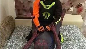 spiderman biker in spandex masturbation
