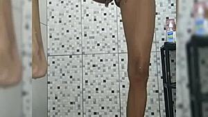 Boldly masturbating on webcam after shower.