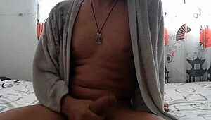 Latina Babe Boldly Masturbates Big Cock After Shower Bath