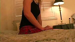 Blonde teen slut jerks cock with intense handjob teasing