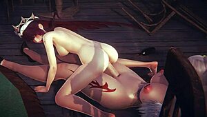 Genshin Impact hentai with Ninnguang futanari banging Rosaria in tavern