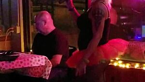 At the tranny party, the blonde shemale gets wild with everyone