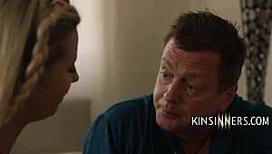 blonde teen wife shares husband with father-in-law during holiday taboo encounter