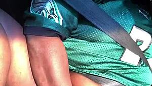 Mature ebony MILF ass licked in public car