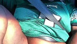 Mature ebony MILF ass licked in public car