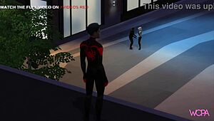 Spider Gwen betrays Spider-Man while he spies on her fucking.