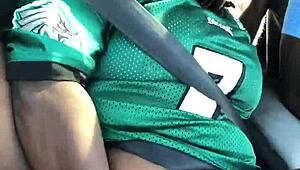 Mature ebony MILF ass licked in public car