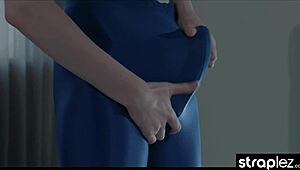 Watch Sexy Blonde Dive into Muff with Strapon Toys and Nipple Play