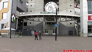 oh yeah, that skanky dutch prostitute in the redlight district with small pierced tits and tattooed ass swallows a huge cumshot right there