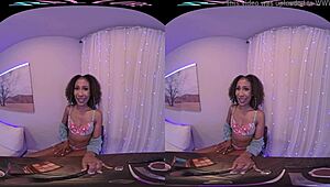 Petite ebony bombshell indulges in solo play in VR