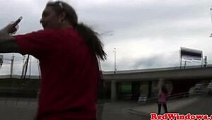 oh yeah, that skanky dutch prostitute in the redlight district with small pierced tits and tattooed ass swallows a huge cumshot right there