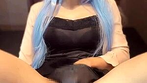 mysterious blue-haired crossdresser films a personal solo session