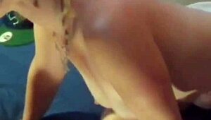 Adorable blonde gives a deepthroat blowjob to a big cock