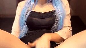 mysterious blue-haired crossdresser films a personal solo session