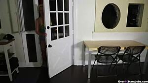 Horny blonde milf grips monster cock in pov handjob.