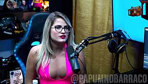 Bruna Carlos bends over in red sheer, driving Ruan wild with her sexy ass in doggystyle casting.