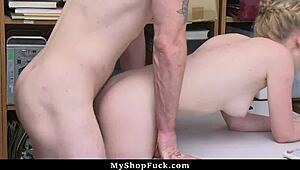 Small thief gets a rough and wild cock pounding from security guard