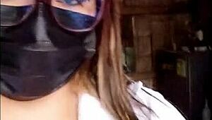 Watch this mexican milf prepare her dildo for class!