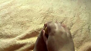 Cute and sexy amateur with sex toy gives slow foot job