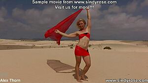 sindy rose drills her ass with big white dildo in desert dunes. anal prolapse exposed.