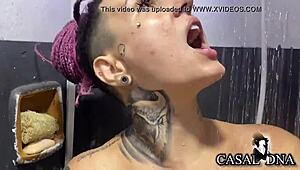 we fucked the emo prostitute in the bathroom and came inside her pussy