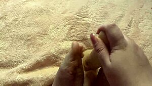 Cute and sexy amateur with sex toy gives slow foot job