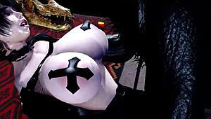 Slutty witch knotted hard by werewolf's huge shaft