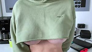 Bald tattooed girl jerks my pussy while playing Nintendo Switch with coffee.