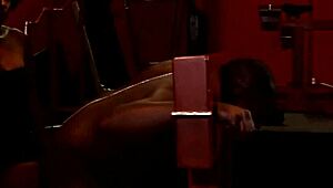 Sexy domme spanks sub in pillory!