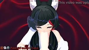 White girl performs deepthroat on cock in POV anime scene, leading to cumshot