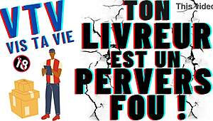 Delivery guy catches client on all fours in French