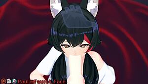 White girl performs deepthroat on cock in POV anime scene, leading to cumshot